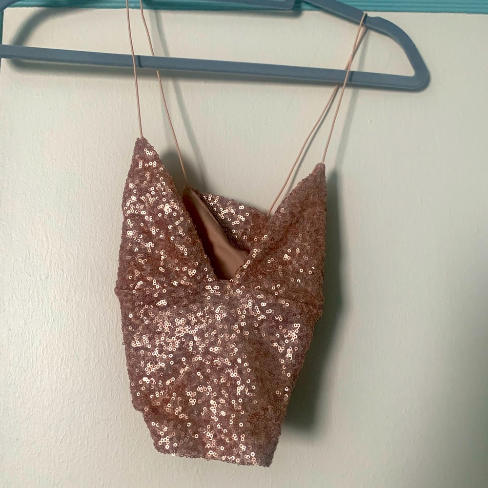 Urban outfitters pink champagne sequin crop top